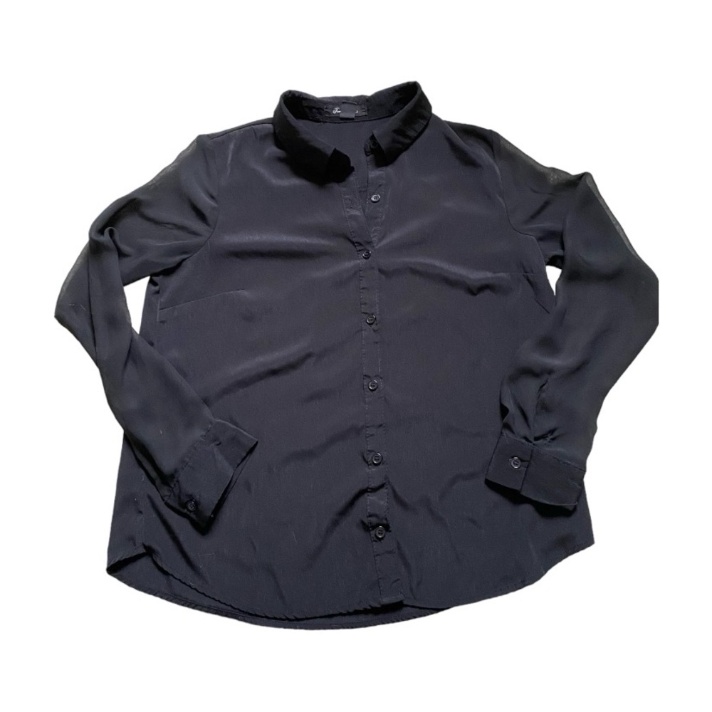 Forever21 Black Silky Botton Down Womens Blouse Size Medium